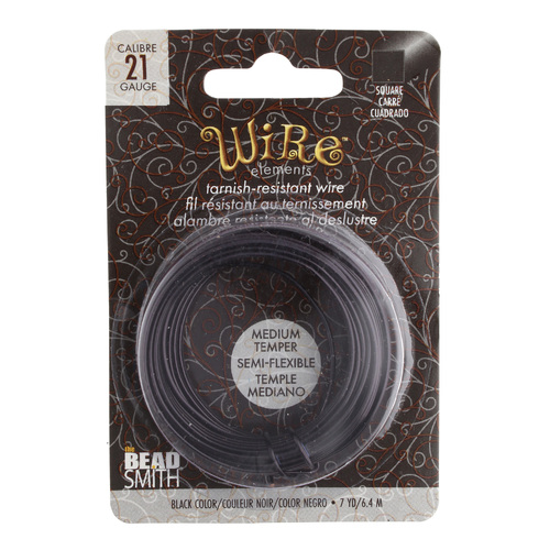 Tarnish Resistant Medium Temper Black 21 Gauge Square Wire - 7yd / 6.4m Spool - NTW21SQ-BK-7