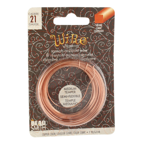 Tarnish Resistant Medium Temper Natural Copper 21 Gauge Square Wire - 7yd / 6.4m Spool - NTW21SQ-CP-7