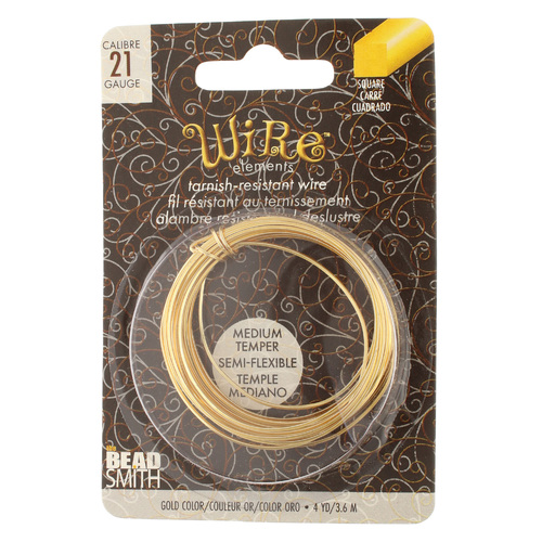 Tarnish Resistant Medium Temper Gold 21 Gauge Square Wire - 4yd / 3.6m Spool - NTW21SQ-GL-4