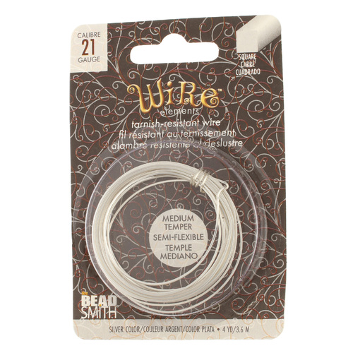 Tarnish Resistant Medium Temper Silver 21 Gauge Square Wire - 4yd / 3.6m Spool - NTW21SQ-SL-4