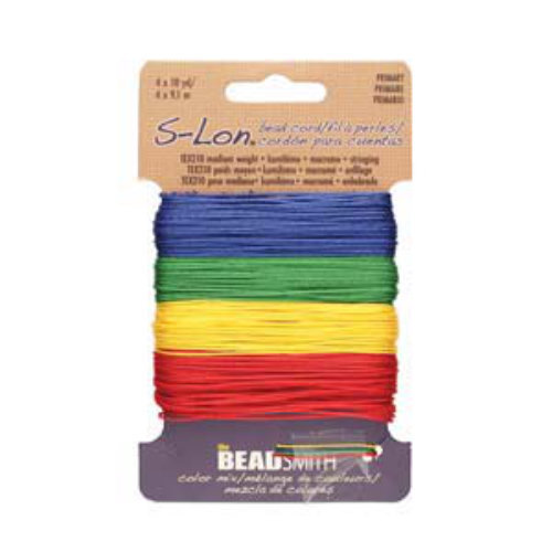 S-Lon Standard Twist Bead / Macrame Cord (TEX210) - Primary Mix - Capri Blue / Green / Shanghai Red / Golden Yellow - 10yd - SLBC2-CD