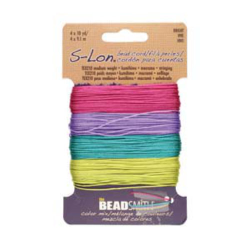 S-Lon Standard Twist Bead / Macrame Cord (TEX210) - Brights Mix - Teal / Chartreuse / Orange / Violet - 10yd - SLBC7-CD