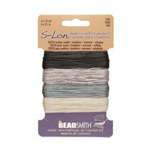 S-Lon Standard Twist Bead / Macrame Cord (TEX210) - Cool Neutral Mix - Silver / Black / Light Grey / Dark Grey - 10yd - SLBC162-CD