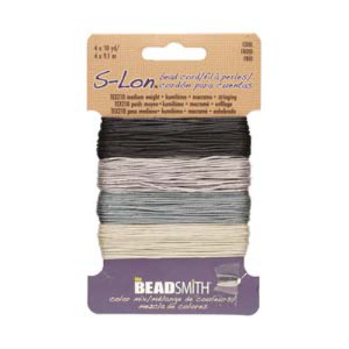 S-Lon Standard Twist Bead / Macrame Cord (TEX210) - Cool Neutral Mix - Silver / Black / Light Grey / Dark Grey - 10yd - SLBC162-CD