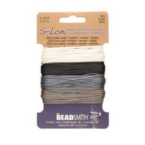 S-Lon Standard Twist Bead / Macrame Cord (TEX210) - Basic Mix - Grey / Cocoa / Black / White - 10yd - SLBC1-CD