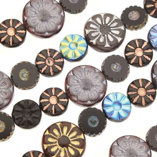 Czech Table Cut Glass Bead Strand - Black Mix - TCMIX-001