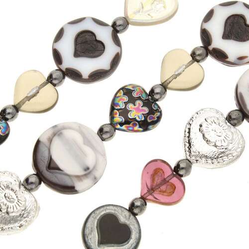 Czech Table Cut Glass Bead Strand - Black and White Mix - TCMIX-002