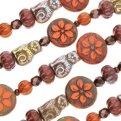Czech Table Cut Glass Bead Strand - Orange Mix - TCMIX-003