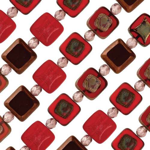 Czech Table Cut Glass Bead Strand - Red Square Mix - TCMIX-015