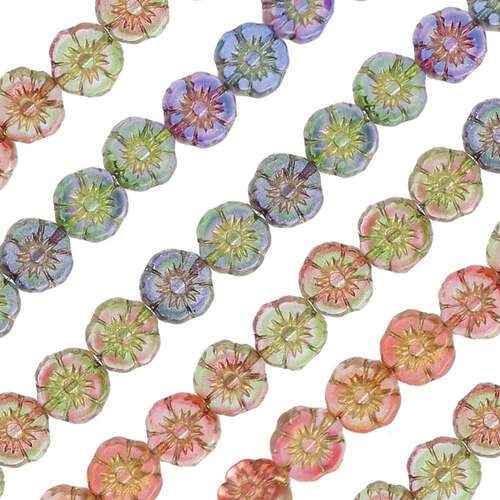 Czech Table Cut Glass Bead Strand - Gold Sun Daisy Mix - TCMIX-016