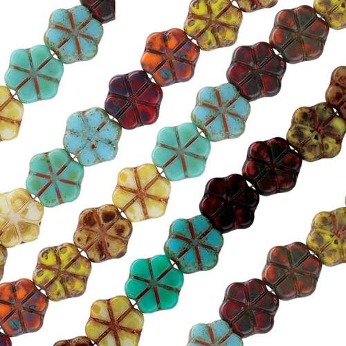Czech Table Cut Glass Bead Strand - Turquoise Autumn Mix - TCMIX-021