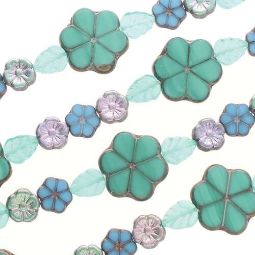 Czech Table Cut Glass Bead Strand - Turquoise Santa Fe Mix - TCMIX-023