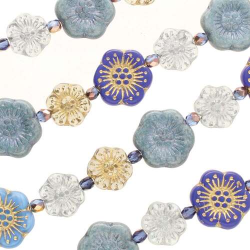 Czech Table Cut Glass Bead Strand - Blue New Garden Mix - TCMIX-024
