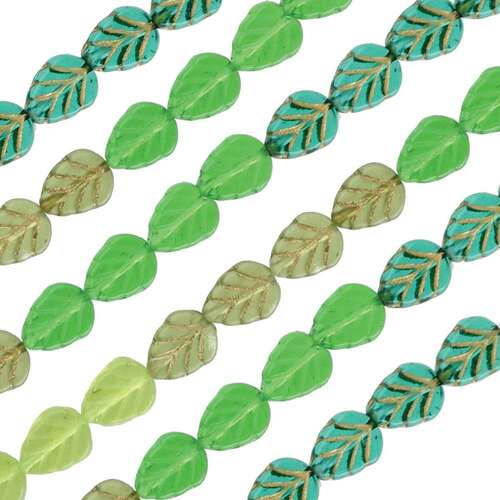 Czech Table Cut Glass Bead Strand - Green Leaves Mix - TCMIX-026