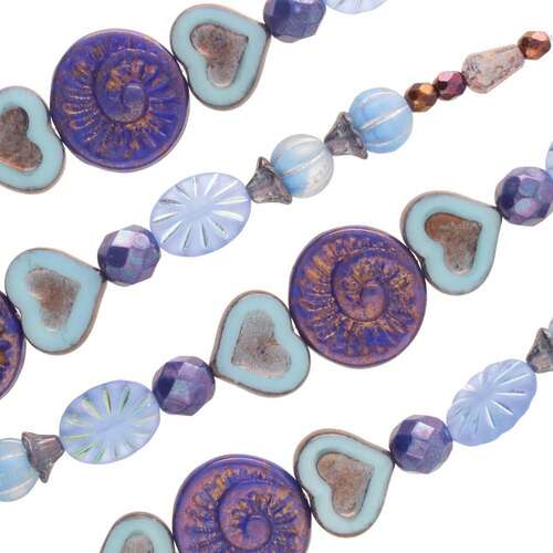 Czech Table Cut Glass Bead Strand - Cold Blue Heart Mix - TCMIX-030