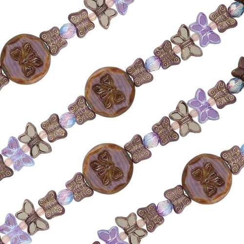 Czech Table Cut Glass Bead Strand - Purple Butterfly Mix - TCMIX-033