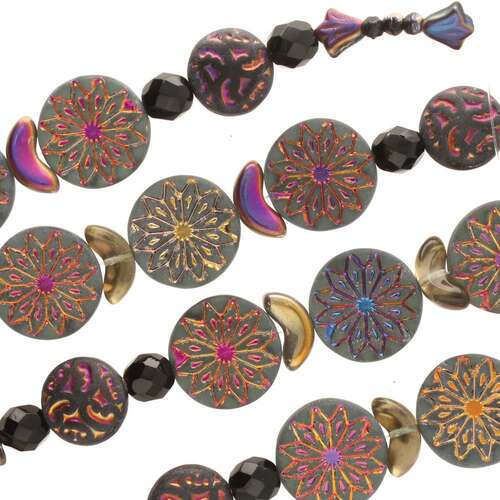 Czech Table Cut Glass Bead Strand - Metal Sunburst Mix - TCMIX-036