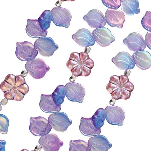 Czech Table Cut Glass Bead Strand - Purple Leaves Mix - TCMIX-044