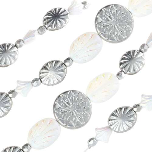 Czech Table Cut Glass Bead Strand - Silver Deco Mix - TCMIX-042