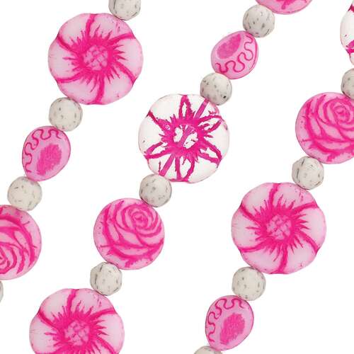 Czech Table Cut Glass Bead Strand - Pink Flower Mix - TCMIX-041