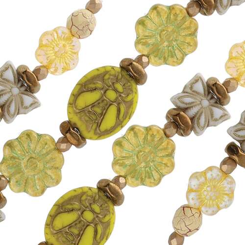 Czech Table Cut Glass Bead Strand - Yellow Flower Mix - TCMIX-040