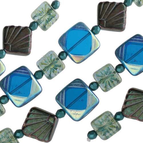 Czech Table Cut Glass Bead Strand - Blue Square Mix - TCMIX-039