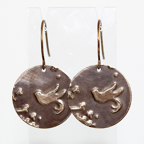 Embossed Brass Earrings - Cherry Blossom