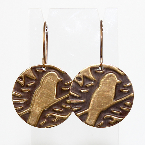 Embossed Brass Earrings - Woodland Birds