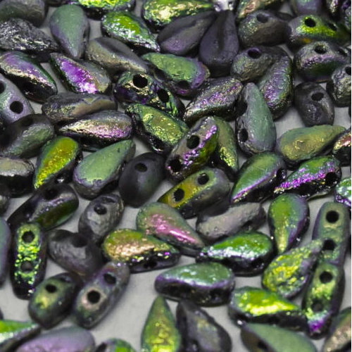 3mm x 6mm Drop Duo Bead - 2 Hole - Crystal Vitrail Full Etched Dark - 00030-28180 - 30 Piece Bag