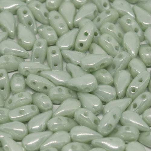 3mm x 6mm Drop Duo Bead - 2 Hole - Chalk White Mint Luster - 03000 -14457 - 30 Piece Bag