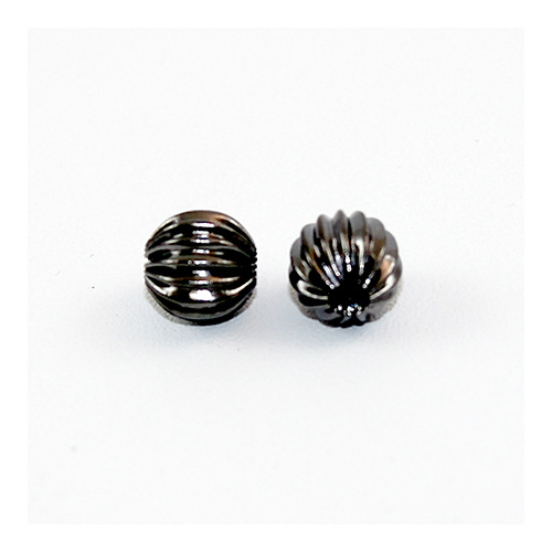8mm Round Corrugated Bead - Gunmetal