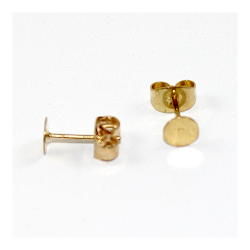 5mm Flat Pad Stud Earring - Pair - Gold 