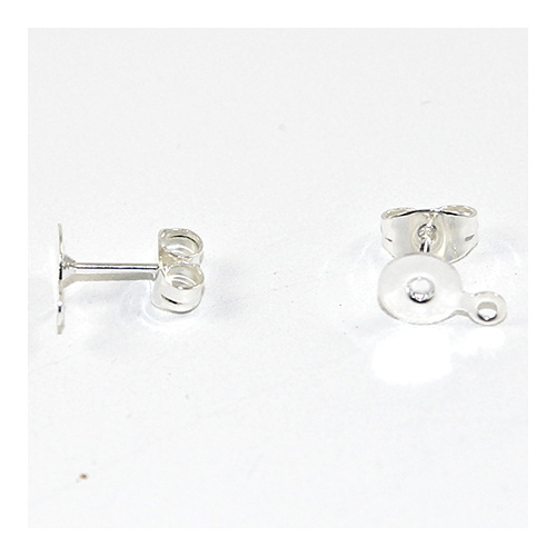 6mm Flat Pad & Drop Stud Earring - Pair - Silver