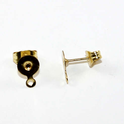 6mm Flat Pad & Drop Stud Earring - Pair - Gold