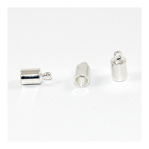 4mm Brass Cord End - Glue in - Silver