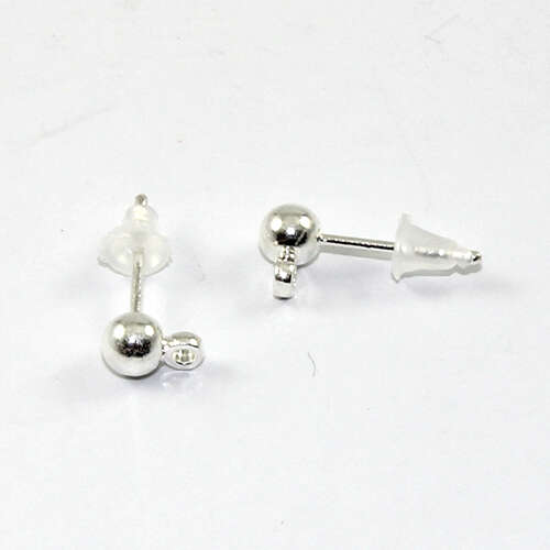4mm Ball Post with Drop - Pair - Silver