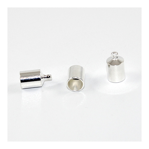 7mm Brass Cord End - Glue in - Silver