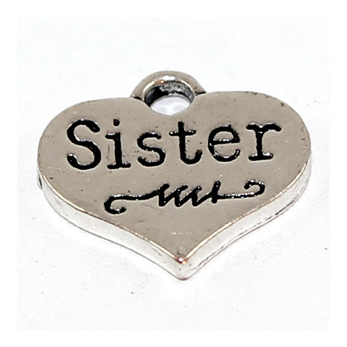 Sister Heart Charm - Antique Silver