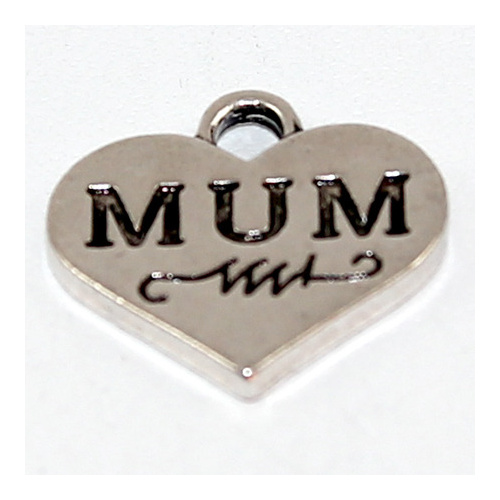 Mum Heart Charm - Antique Silver