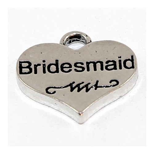 Bridesmaid Heart Charm - Antique Silver