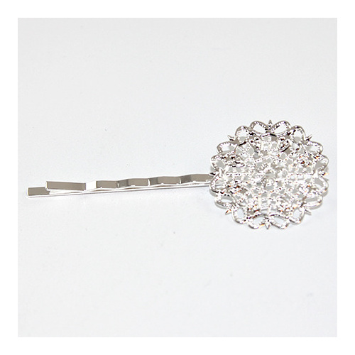 Filagree Flower Bobby Pin Hair Clip - Silver Plate - Pack of 2