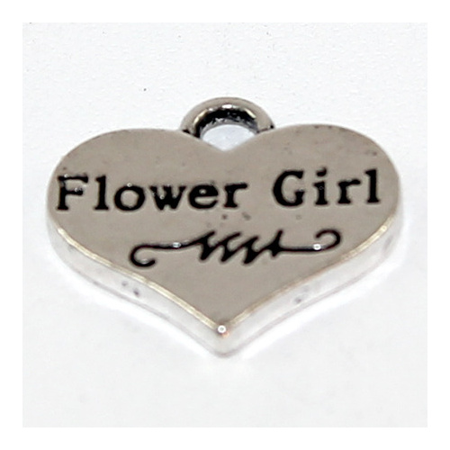 Flower Girl Heart Charm - Antique Silver