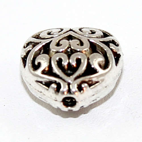 Hollow Carved Heart Spacer - Antique Silver