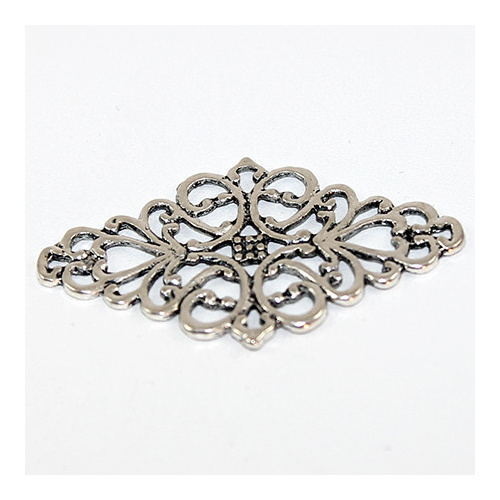 Flower Pattern Rhombus Connector - Antique Silver