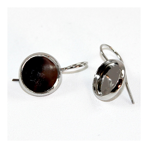 10mm Cabochon Setting Ear Hook - Pair - Antique Silver