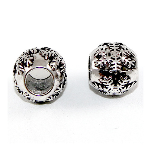 Snowflake Carved Euro Bead - Antique Silver
