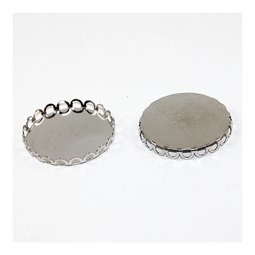 25mm Cabochon Frame with Scalloped Edge - Silver Plate