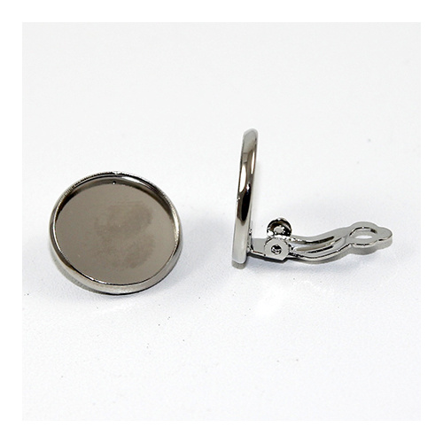 16mm Clip on Cabachon Setting - Pair - Antique Silver
