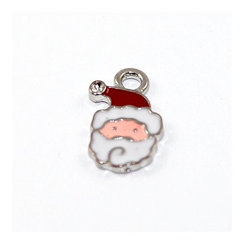 Santa Claus Enamel Charm - Silver Plated - 2 Pieces