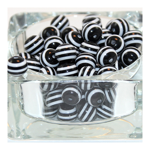 Pack of 50 - Striped Resin 10mm Bead - Black & White